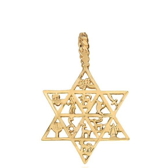 14K Gold Jewish Star of David 12 Tribes Pendant